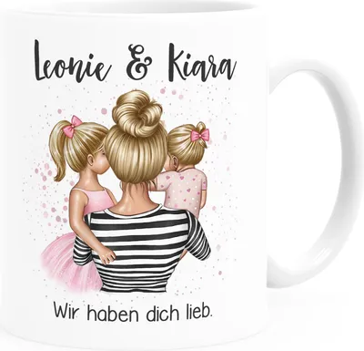 Produktbild von Kaffee-Tasse Mama Kinder Tochter Sohn personalisiert mit Namen Wunschtext persönliches Muttertagsgeschenk SpecialMe® Uni-Weiß Keramik-Tasse