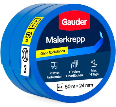 Produktbild von GAUDER Malerkrepp, Kreppband, Abklebeband Maler (3 Rollen - 24 mm x 50 m)