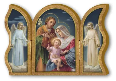 Holz-Triptychon Heilige Familie, 6x9 cm, Italien