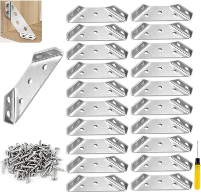Produktbild von 20 Stück Eckverbinder Edelstahl, Eckwinkel Dreiecksstütze Winkelverbinder Metall Winkel Klammern Befestigungswinkel, Möbelbau Ecke Klammer Holzverbinder Möbelverbinder für Schrank Tisch Stuhl