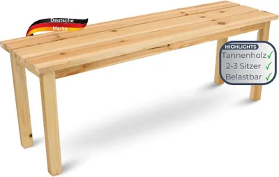 Produktbild von Gartenbank wetterfest Holz LYDIA - 3 Sitzer, Ohne Lehne, 118cm | Sitzbank Garten Massivholz Holzbank Outdoor | Natur