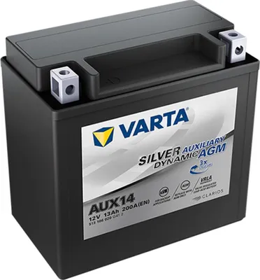 A Varta Silver Auxiliary AUX14 Autobatterie 12Ah 12V 513 106 020 is shown against a white background.