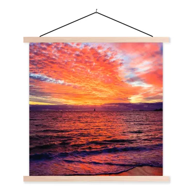 Produktbild von MuchoWow® Textilposter Sonnenuntergang - Strand - Rot 40x40 cm mit holzfarbenen Rahmen - Posterleiste