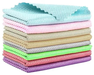 Productafbeelding van Microvezeldoek, pluisvrij, herbruikbaar, geschikt voor ramen, auto's, spiegels en de keuken (5 verschillende kleuren, 24 x 24 cm)