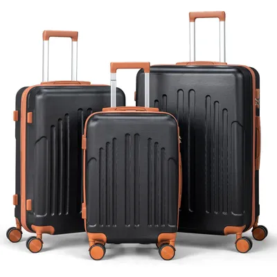 Image de FCH - Valise à coque rigide 3 pièces avec roulettes, valise de voyage M/L/XL, roulettes 360°, noir