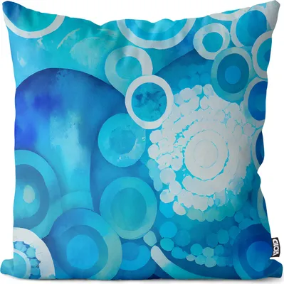 Produktbild von VOID Blaue Kreise Muster Wasserfarben Kissenbezug Kissenhülle Polyester wasserfest Outdoor Indoor