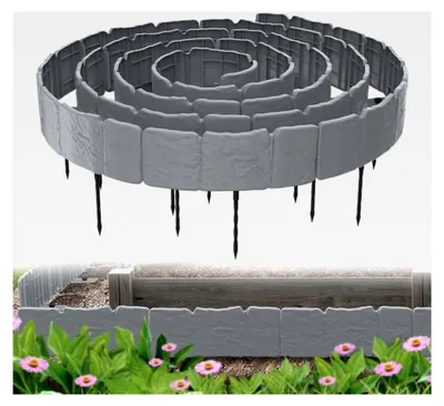 Produktbild von 10 Stück Rasenkante Beeteinfassung in Steinoptik mit 10 Erdankern, 2,5 m Beetumrandung Mähkante Randsteine aus Kunststoff, Gartenpalisade Gartenzaun für Garten Border Blumenbeet, Grau