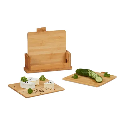 Produktbild von relaxdays Schneidebrett 4er Set mit Ständer
