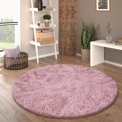 Produktbild von Hochflor Teppich Rund Wohnzimmer Shaggy Langflor Kunstfell Flauschig Einfarbig Grösse 200 cm Rund
