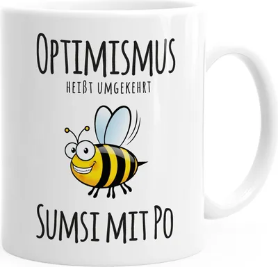 Produktbild von Kaffee-Tasse Spruch Optimismus heisst umgekehrt Sumsi mit Po Bürotasse Motiv Biene MoonWorks® weiß unisize