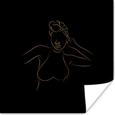 Produktbild von MuchoWow® Poster Frau - Kopftuch - Strichzeichnung - Gold 100x100 cm - Babyzimmer
