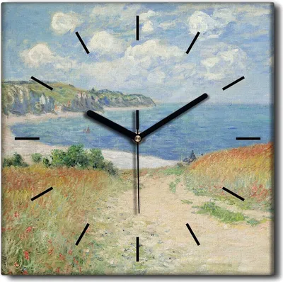 Produktbild von Coloray Uhr auf Leinwand 30x30 cm Wand Uhr Dekoration Wohnzimmer Segeltuch schwarze Hände -Claude Monet Pourville.