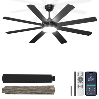 Deckenventilator 152 cm, schwarz, mit Licht, Fernbedienung, App, DC-Motor