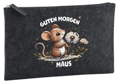 Produktbild von Huuraa Kulturbeutel Guten Morgen Maus 1 Liter Charcoal Filz Kosmetiktasche Geschenkidee