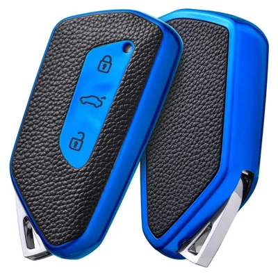 Produktbild von Autoschlüssel Hülle TPU Silikon für VW Golf 8 ID3 ID4 GTI GTE Seat Leon MK4 Skoda Octavia P-Blau