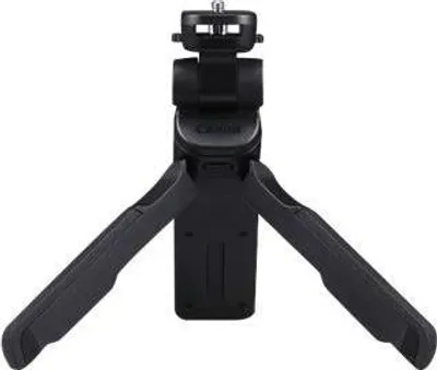 A black tripod with three legs, designed for action cameras.