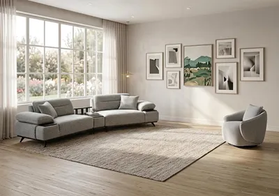 Image de Ensemble de canapé, fauteuil et table d'appoint. Design moderne, couleur gris, style t élégant. Ensemble de salon