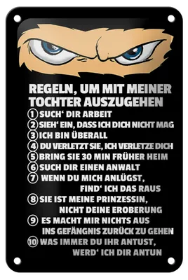 Produktbild von Blechschild Spruch 12x18cm Regeln um mit Tochter auszugehen