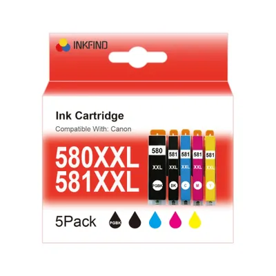 Produktbild von INKFIND PGI580XXL CLI581XXL für Canon PGI-580XL CLI-581XL, Canon580 Canon 580 PGI580 Canon581 Canon 581 CLI581 Tintenpatrone 5 Stück für: TS705 TR7550