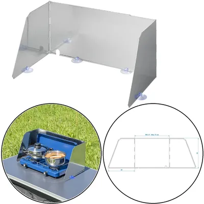 Produktbild von Spritzschutz Breite 37-70cm bei Campingküche - Windschutz für Gaskocher, Küche und Campingkocher Inkl. Tragetasche