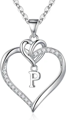 Image de TINGN Cadeaux de la Saint-Valentin Cœur Collier Femme Or Zirconia Initiale P