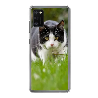 Produktbild von MuchoWow® Handyhülle Schutzhülle Hülle für Samsung Galaxy A41 Katze - Gras - Schwarz - Weiß - Mädchen - Kinder - Jungen - Kinder Silikon Softcase Handy Hülle - Mobiltelefon