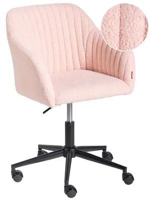 Zdjęcie produktu dla BELIANI Fotel biurowy pastelowy róż boucle z podłokietnikami obrotowy regulacja wysokości w stylu glamour