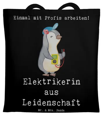 Produktbild von Mr. & Mrs. Panda Tote Bag Elektrikerin Leidenschaft - Schwarz - Geschenk, Ausbildung, Shopping Tasche, Lustig, Spruch, Laptoptasche, Gesellenprüfung, Beruf, Schultasche