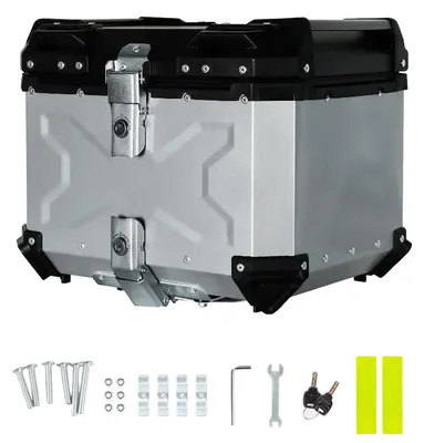 Produktbild von Top Case 55L Motorradkoffer aus Aluminiumlegierung, wasserdicht stoßdämpfend, Doppelverriegelungsdesign, mit 2 Schlüsseln, eflektierender Aufkleber