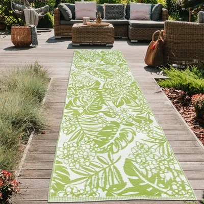 Immagine prodotto di Tappeto tropicale da esterno per patio e giardino in verde Dimensioni - 90 x 300 cm