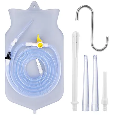 Image de Set de lavement 2L Poche de lavement Tuyau long Embouts réutilisables Débit d'eau contrôlé pour lavements intestinaux pour la désintoxication intestinale