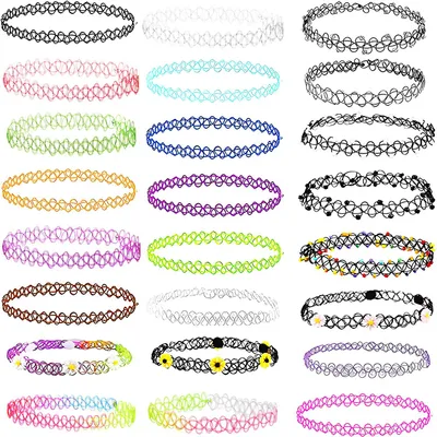 Produktbild von Choker Halsband Kette Tattoo Halskette für Frauen Mädchen 24 Stück Joker Kette E