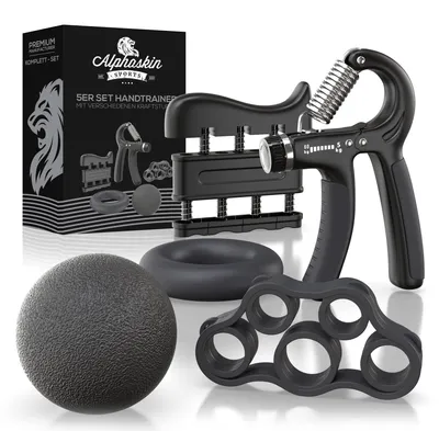 Produktbild von ALPHASKIN Premium Handtrainer I Verbessertes Konzept 2023 I 5er Set | Fingertrainer Griffkraft Trainer | Unterarmtrainer Fingerhantel Trainingsgerät Grip Fitness Krafttraining – Schwarz