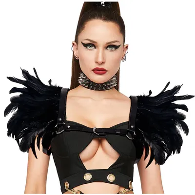 Zdjęcie produktu dla Damska gotycka peleryna z piórami na ramię na Halloween Cosplay