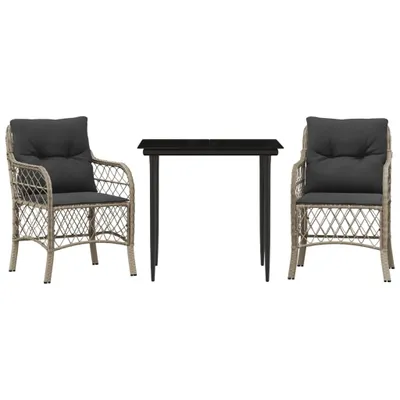Produktbild von 3-tlg. Bistro-Set mit Kissen Hellgrau Poly Rattan