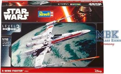 Produktbild von Revell Modellbausatz Star Wars X-Wing Fighter im Maßstab 1:112, Level 3, originalgetreue Nachbildung mit vielen Details, einfaches Kleben und Bemalen, 03601, 120 Jahr(e), Kunststoff, Junge, 21 Stück(e), 110 mm, 99 mm