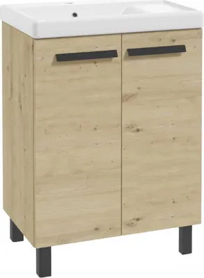 Produktbild von Freistehender Badezimmerschrank mit Waschbecken und Abtropffläche 80x60cm Artisan Eiche Bonita