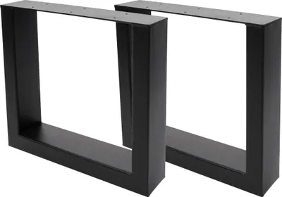 Two black metal table legs are shown against a white background.
