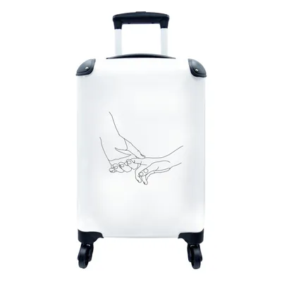 Produktbild von MuchoWow® Koffer Handgepäck Trolley Rollkoffer Kleine Reisekoffer mit 4 Rollen - Hände - Linienkunst - Beziehung - Cabin Size < 55x40x23 cm & 55x40x20 cm - Fotokoffer - Kabinenkoffer - Boardgepäck - Reise-Box - Reisekoffer - Reisegepäck - Koffer mit Bild - Trolley für Kinder