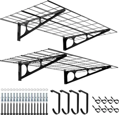 Produktbild von Garagenregal mit Haken, 24-Zoll-x-48-Zoll-Metallwandregal Garagenregalregale, für Geschäft, Schuppen, Garagenlagerung