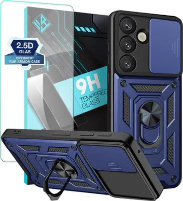 Produktbild von Armor Handyhülle für Samsung Galaxy S25 FE mit 9H Displayglas Displayschutz Kameraschutz Handy Panzer Case Cover Schutzhülle Outdoor Farbe: Blau