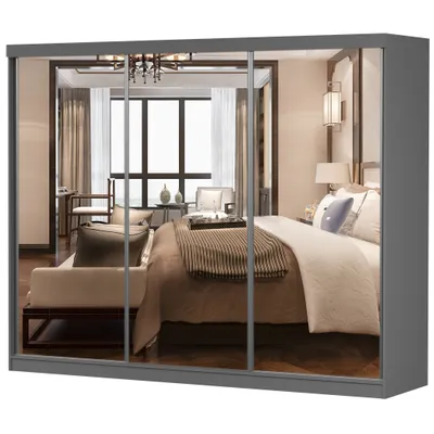 Image de MILAN Armoire à portes coulissantes Armoire 250cm gris/gris avec miroirs et tiroirs