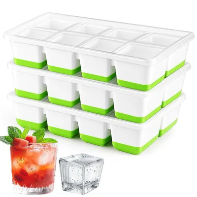 Eiswürfelform 3er Set, Silikon, BPA-frei, 4,5 cm, mit Deckel, stapelbar