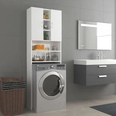 Image de Meuble sous-lave-linge blanc brillant 64 x 25,5 x 190 cm