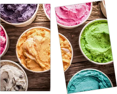 Produktbild von Spritzschutz Herdabdeckplatte Schneidebrett aus Glas Bunte Eicreme in Becher 2-Teilig (60x52cm)