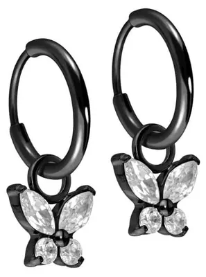 Produktbild von Titan Ohrclicker Creolen KRISTALLSCHMETTERLING Schwarz Innendurchmesser: 10mm + Designstärke: 1,6mm