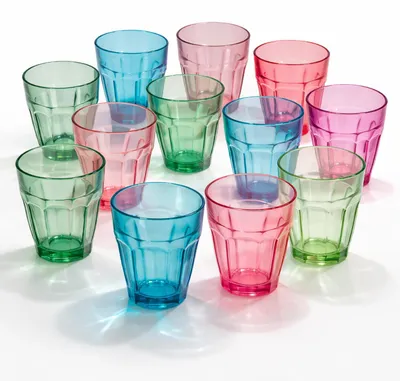 Produktbild von Plasticforte unzerbrechliche Trinkglaser - 12x Stuck - Kunststoff - Mix Farben - 250 ml - Picardi