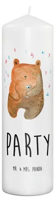 Produktbild von Mr. & Mrs. Panda Kerze Bär Party 29 x 8 cm XL - Weiß - Geschenk, Lustig, Geburtstag, Stumpenkerze, Teddy, Wachskerze, Blockkerze, Geburtstagsgeschenk, Bedruckte