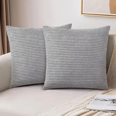 Produktbild von Kissenbezug Cord Gestreift - Grau - 40 x 40 cm - 2er Set - Mit unsichtbarem Reißverschluss