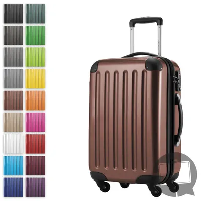 Produktbild von Alex - Handgepäck-Koffer mit Erweiterung Kabinentrolley 4 Rollen, Bordgepäck für jede Airline, Reisetrolley Größe S Hartschale glänzend, 55 cm, 42 Liter,Braun